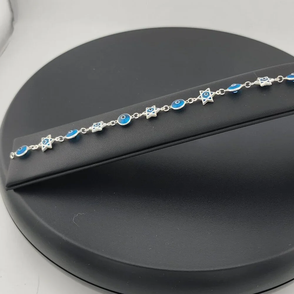 Sterling Silver 925 Multi Round & Star Evil Eye Bracelet – Protection & Style - Picture 8 of 13
